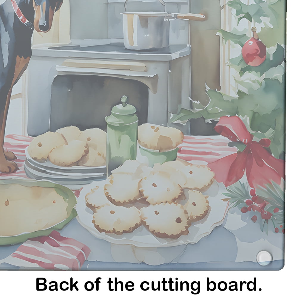 Doberman Pinscher Christmas Cookies Glass Cutting Board 12 in x 15 in