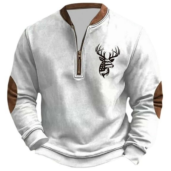 KHONTS Men's Quarter Zip Western Hoodless Sweatshirts Long Sleeve Aztec Jackets Cowboys Country Pullover Tops 8-White XL