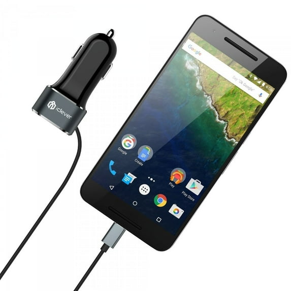 Dual USB Car Charger (2.4A + 3A) 27W 5.4A with SmartID Technology and Build-in Type-C Cable, #IC-CC09