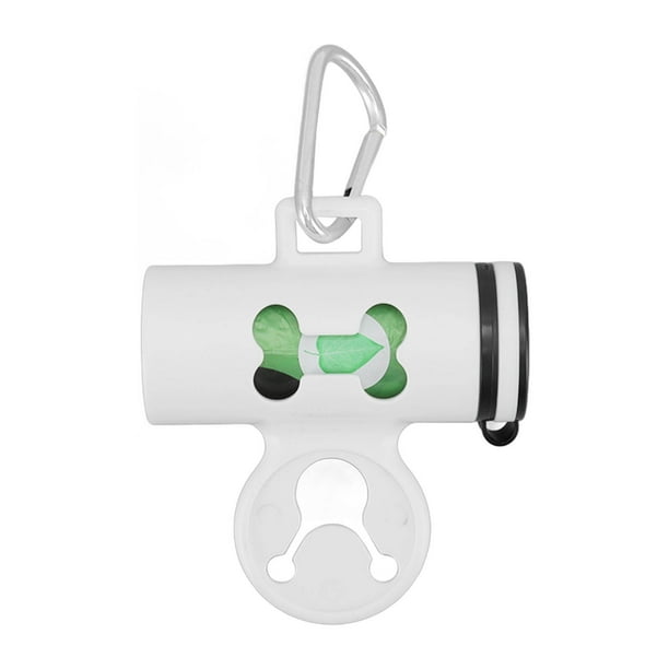 Dispensador de bolsas para excrementos de perros Dispensador de bolsas para excrementos de perros con mosquetón de metal y 1 rollo de bolsas para excrementos Caja para excrementos blanca y 1 rollo de