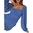 thumbnail image 3 of TRKIYQC Mono Suelto para Mujer, Mono Corto De Manga Larga con Cuello Cuadrado, Color Sólido, Sin Espalda, Vendaje, Primavera, Verano, Calle TRKIYQC  moda, 3 of 9