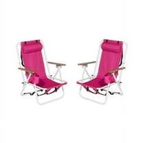 Folding Beach Chairs for Adults - 4 Position Reclining Portable Camping Chairs with Headrest, Cup Holder & Wooden Armrests | Heavy Duty Backpack Foldable Lounge Chairs for Outdoor, Backyard, Travel