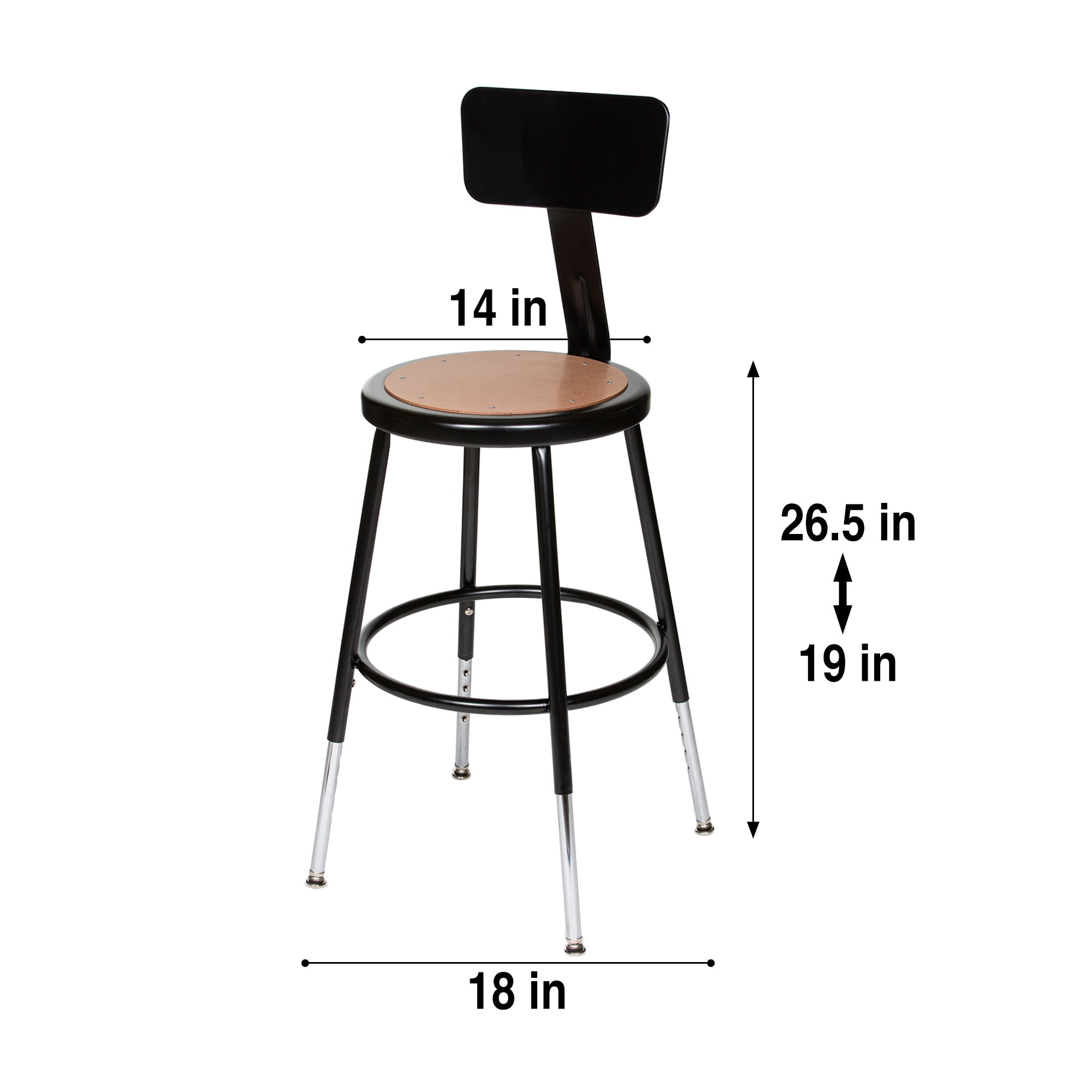 Hampden Furnishings Flynn 19-27" Adjustable Steel Science Stool with Backrest, Black, 2 Pk