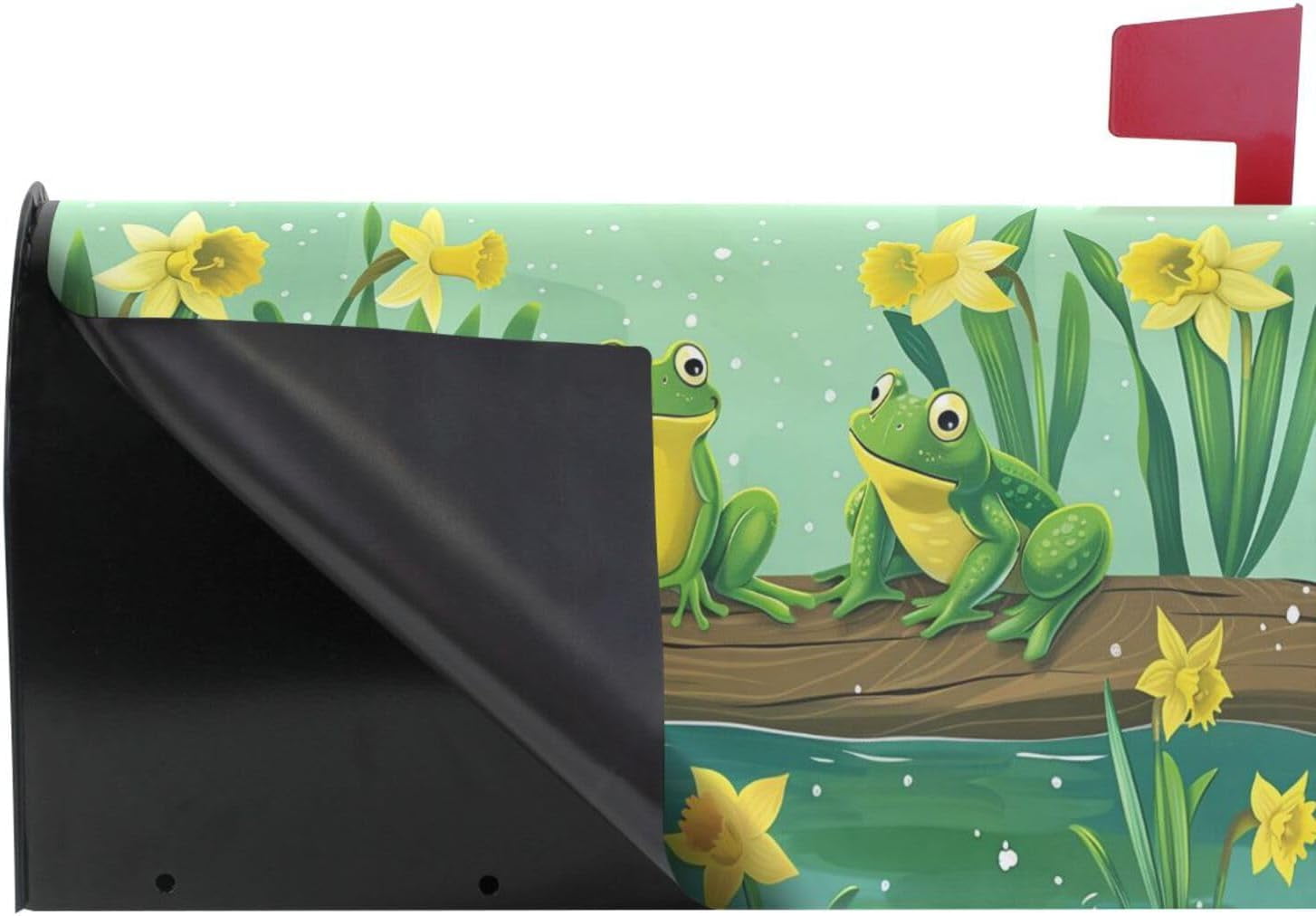 Cute Frogs and Daffodils Yellow Flowers Magnetic Mailbox Cover MailWraps Garden Yard Home Decor for Outside Standard Size-18"x 20.8"6…