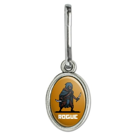 Rogue Gear Bag 8-Bit Pixel Retro Rogue Thief Assassin Games RPG Antiqued Oval Charm Clothes Purse Suitcase Backpack Zipper Pull Aid ()