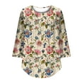 thumbnail image 7 of Xdegoge Blouses for Women Crewneck Three Quarter Sleeve Casual Dressy Workwear Flowy Fit Floral Print Pleated Front Soft Lightweight Spring Summer Tops, 7 of 7