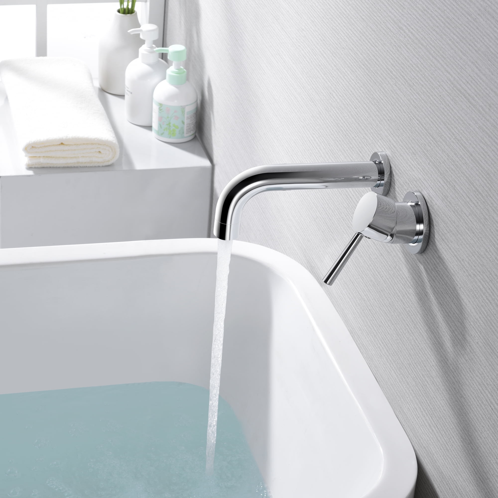 SUMERAIN Wall Mounted Bathtub Faucet, Chrome Single Handle Tub Faucet