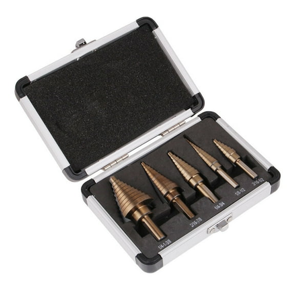SASABAXI Cobalt Coated Step Drill Bit Set 5Pcs for Hole Cutting in Metal Drilling