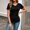 Black, variant on Ruched Hem Tunic Tops for Women Pleated V Neck Fashion Blouse Slim Fit Short Sleeve Solid Color T-Shirts for Daily Wear