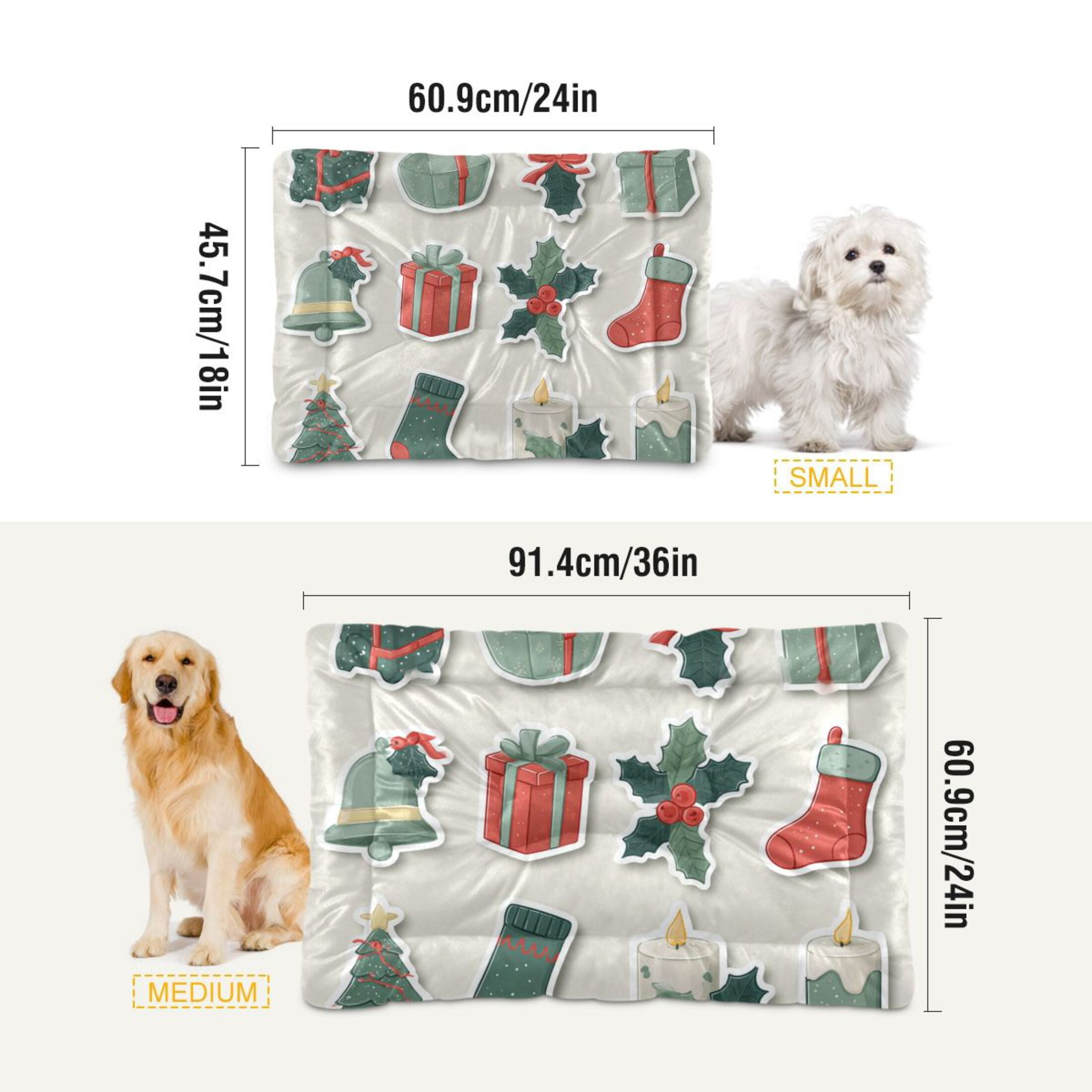 Cozy Mat Pet Bed Indoor Outdoor Warm Soft For Cat Dog Puppy(S/M) Holly Leaves and Berries