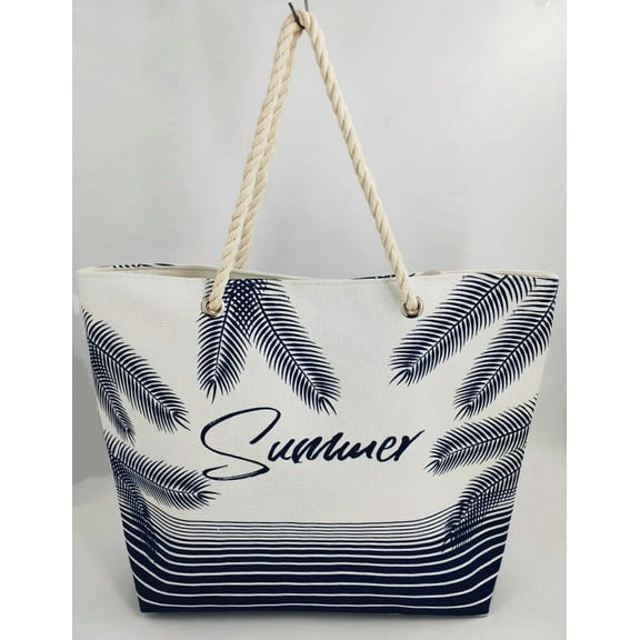 Summer Beach Tropical Canvas Tote Bag - Grey -19 Inch x 15 Inch - Women Swim Pool Bag Large Tote