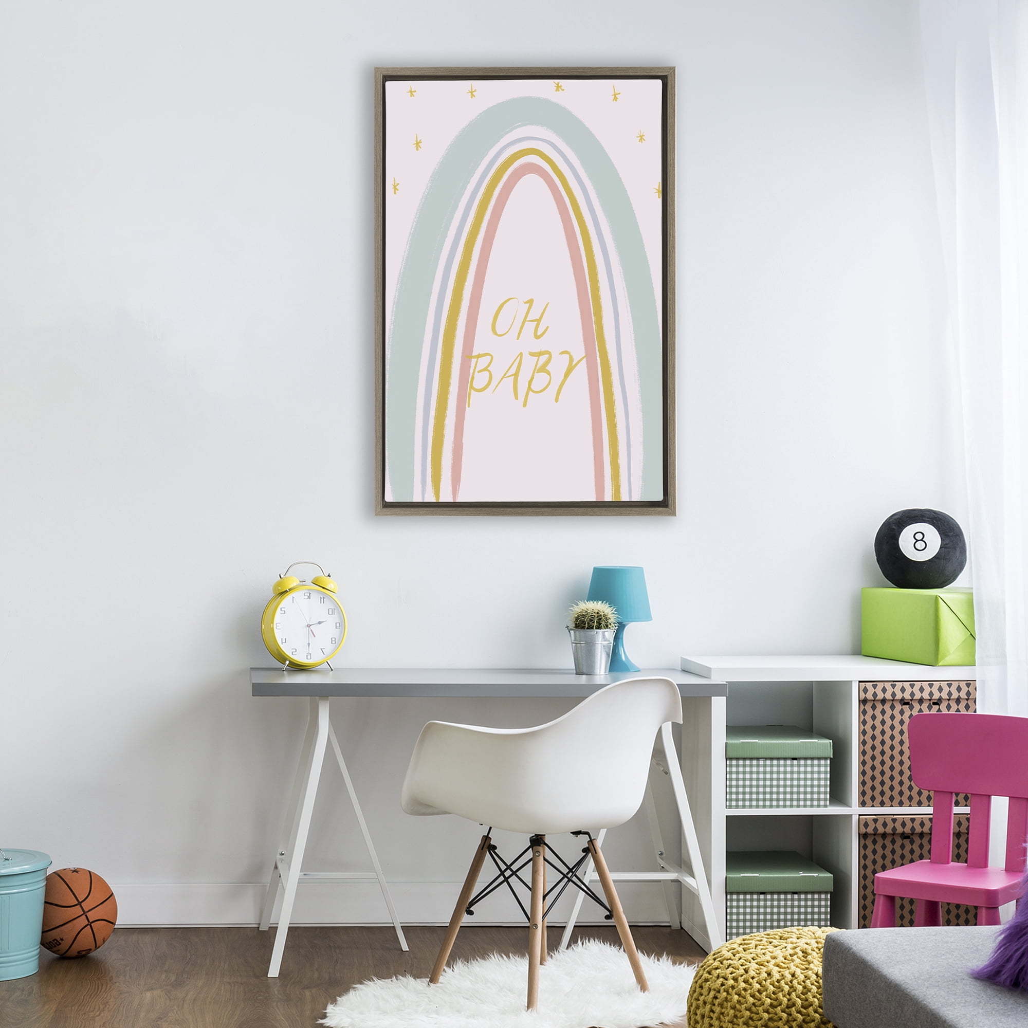 Stupell Industries Oh Baby Rainbow Brown Framed Floater Canvas Wall Art, design by Lucille Price