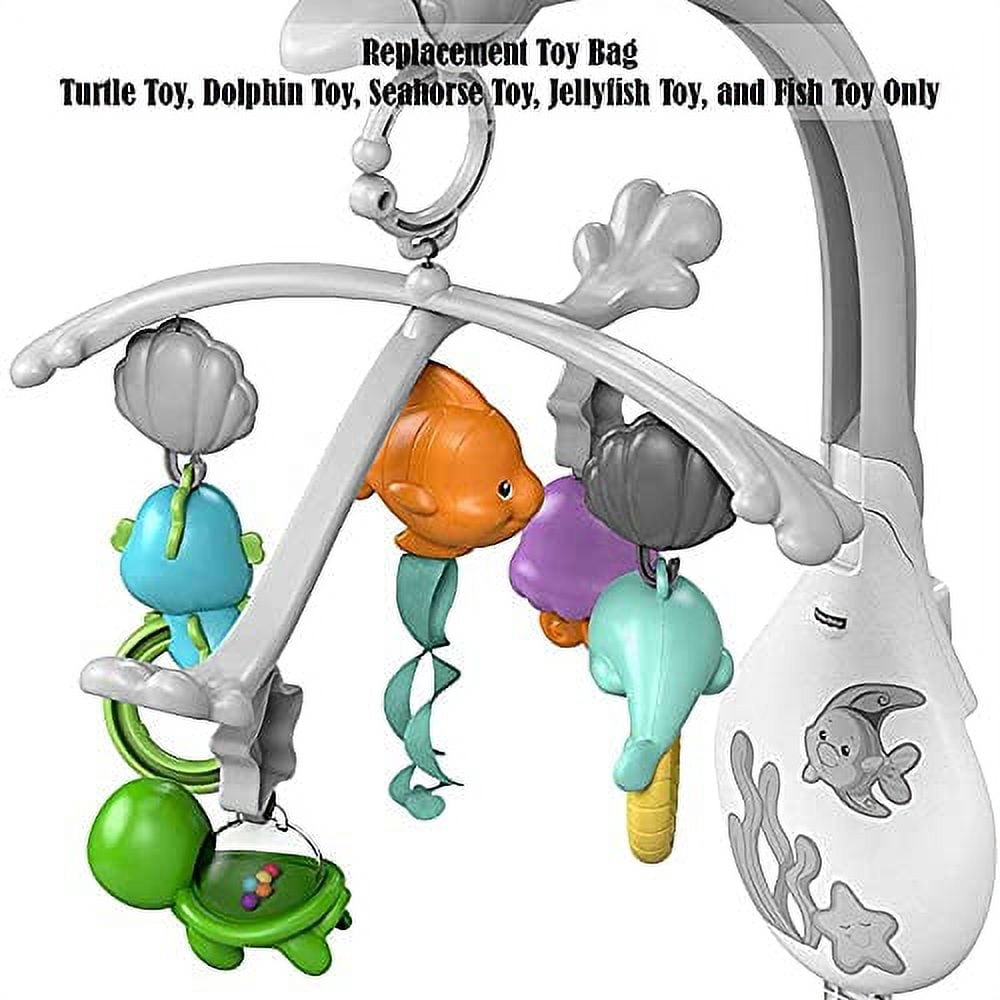 Replacement Parts for Fisher-Price 3-in-1 Soothe & Play Mobile - DFP12 ~ Replacement Toys - Turtle, Dolphin, Seahorse, Jellyfish and Fish