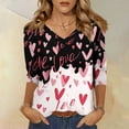 thumbnail image 2 of Resicozy Valentines Shirts for Women 3/4 Sleeve Shirt Funny Love Heart Printed Tee Tunic Tops Casual Fashion V Neck T-Shirts Blouses Vermilion XL, 2 of 6