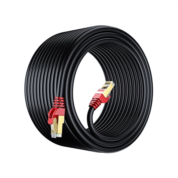 Maximm Cat7 Heavy Duty Outdoor Cable - Black - Zero Lag Pure Copper, Waterproof Ethernet Cable Suitable for Direct Burial Installations. (200 Feet)