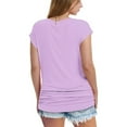 thumbnail image 4 of Summer Savings Ladies Short Sleeve V Neck Shirt Solid Color Tshirts Soft Summer Tops Ruched Top Casual Tees for Everyday Outfits Cheap Deals Today, 4 of 9