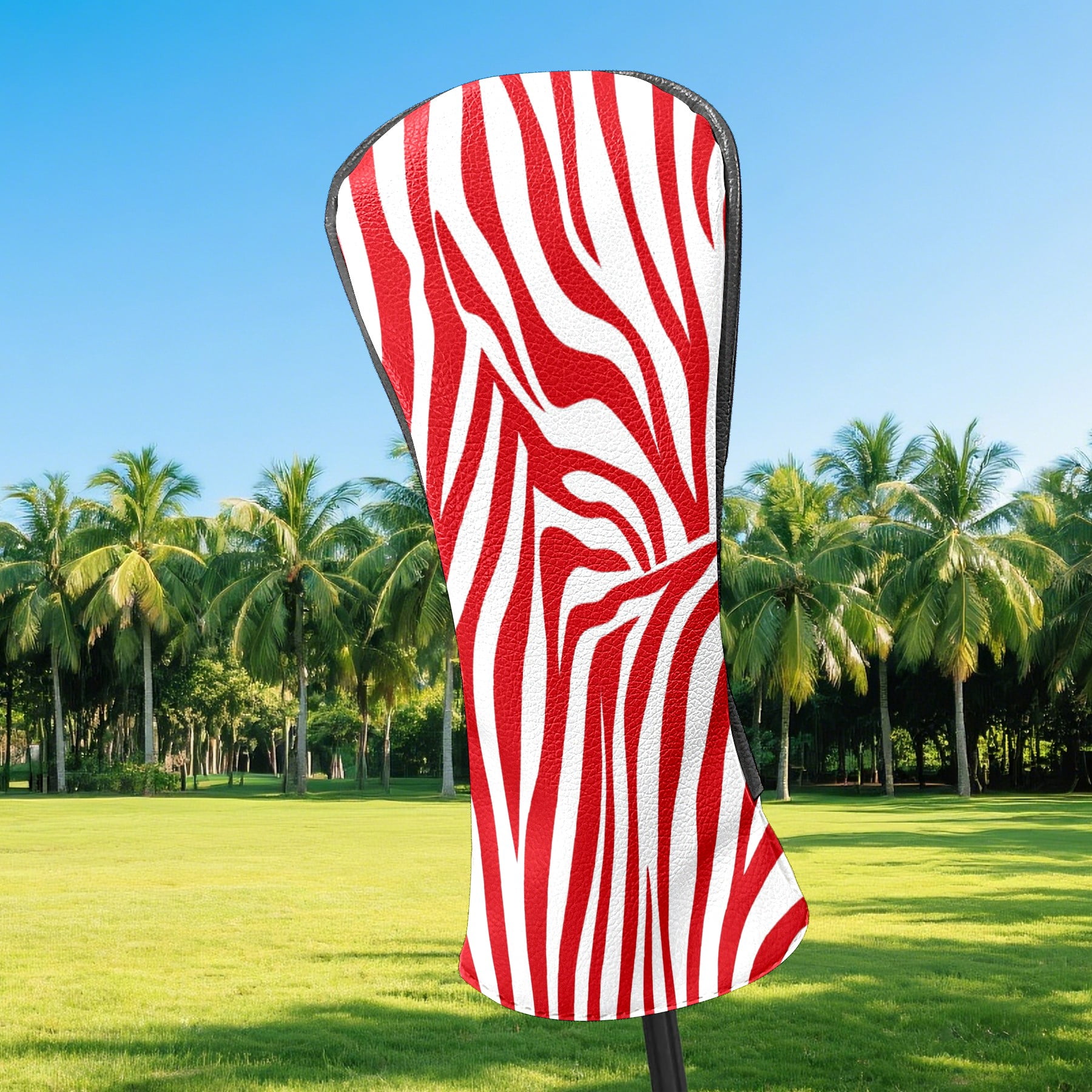 Golf Club Covers PU Leather Waterproof Head Covers for Fairway Woods Hybrids Red Stripes