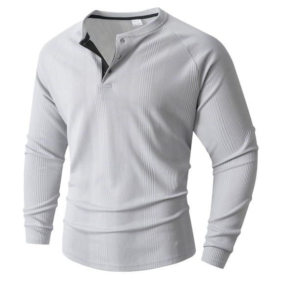 MOJOGO Quarter Button Up Shirts for Men Lightweight Long Sleeve Pullover Tops Loose Loungewear Top Classic Outfits Gray 2XL