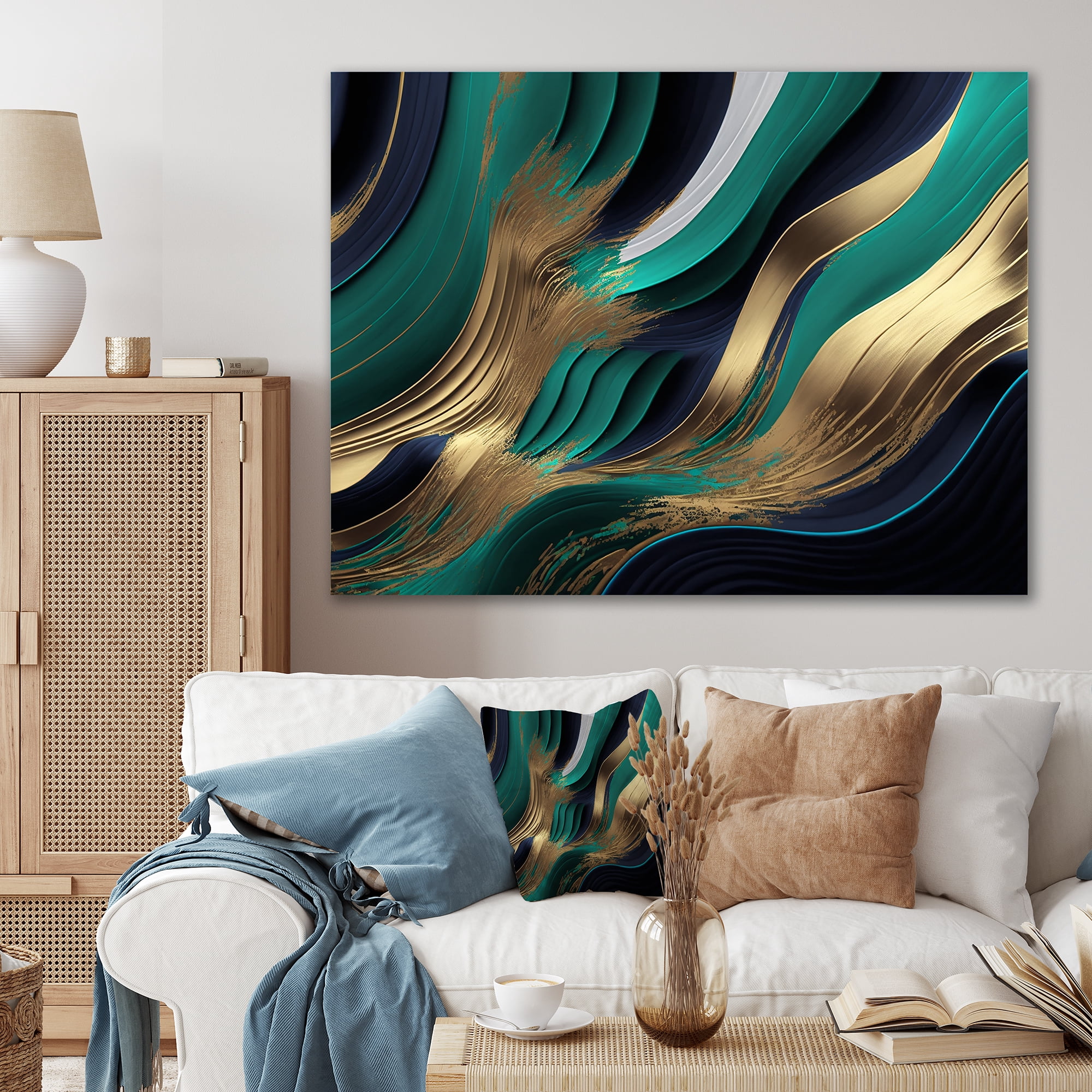 Designart Green And Gold Agate I Canvas Wall Art