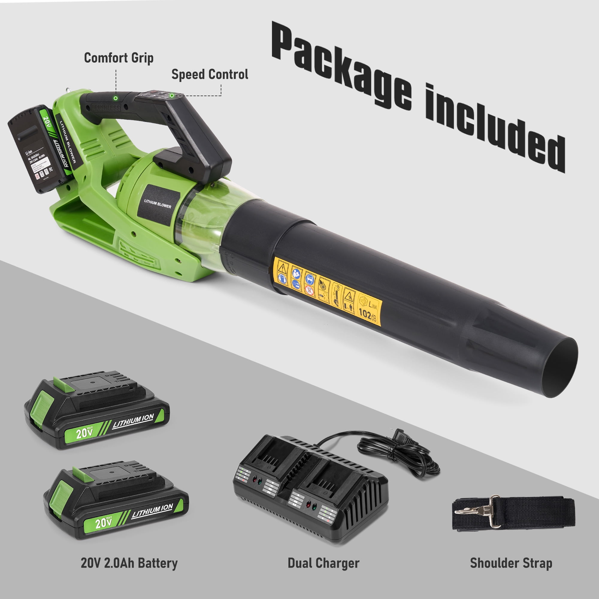 GASKY 40V 420CFM/120MPH Leaf Blower Cordless with 2 X 2.0 Battery and Charger, 5 Speed & Turbo Mode Battery Powered Leaf Blower for Lawn Care/Patio/Yard/Garden Cleaning & Snow/Dust Blowing