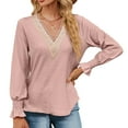 thumbnail image 2 of AXXD Womens Sweatshirts Trendy Basic Summer 2024 Solid Color V-Neck Long Sleeve Casual Top Blouse, 2 of 5