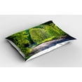 thumbnail image 2 of Ambesonne Spring Pillow Sham 2 Pack, Path in Forest by Lake, 26"x20", Lime Green Grey, 2 of 3