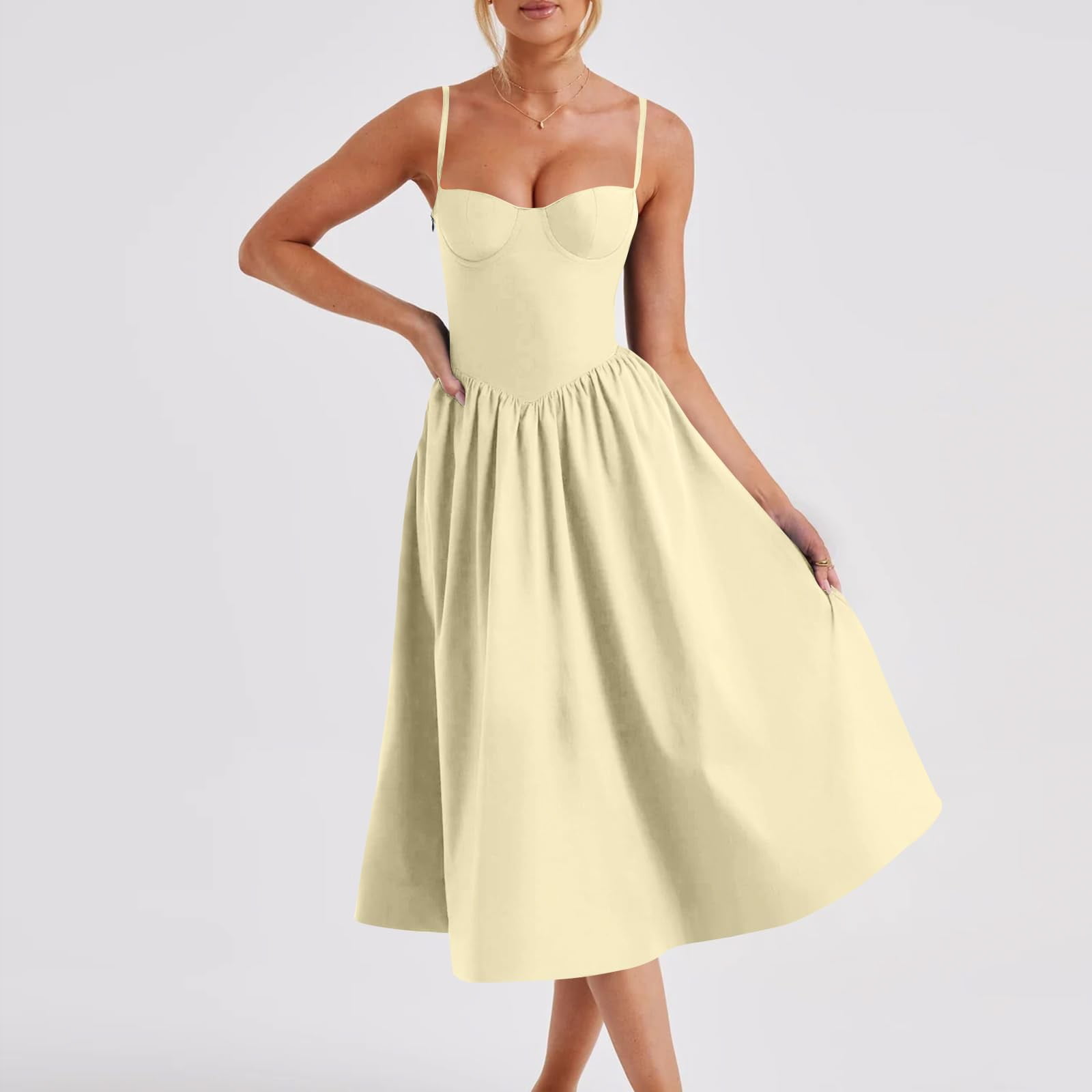 Women's Corset Bustier Midi Dress Flowy Pleated Hem Strap Casual Summer  Elegant Comfortable Stretchy Fashion - Walmart.com