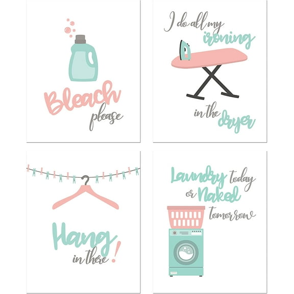 Laundry Room Canvas Poster Unframed Prints - Set of Four 8x10 Funny Wall Decor Photos