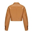 thumbnail image 3 of Womens Jackets Fall Solid Long Sleeve Button Lapel Cropped Leather With Pocket Moto Biker Slim Winter Outfits, 3 of 4