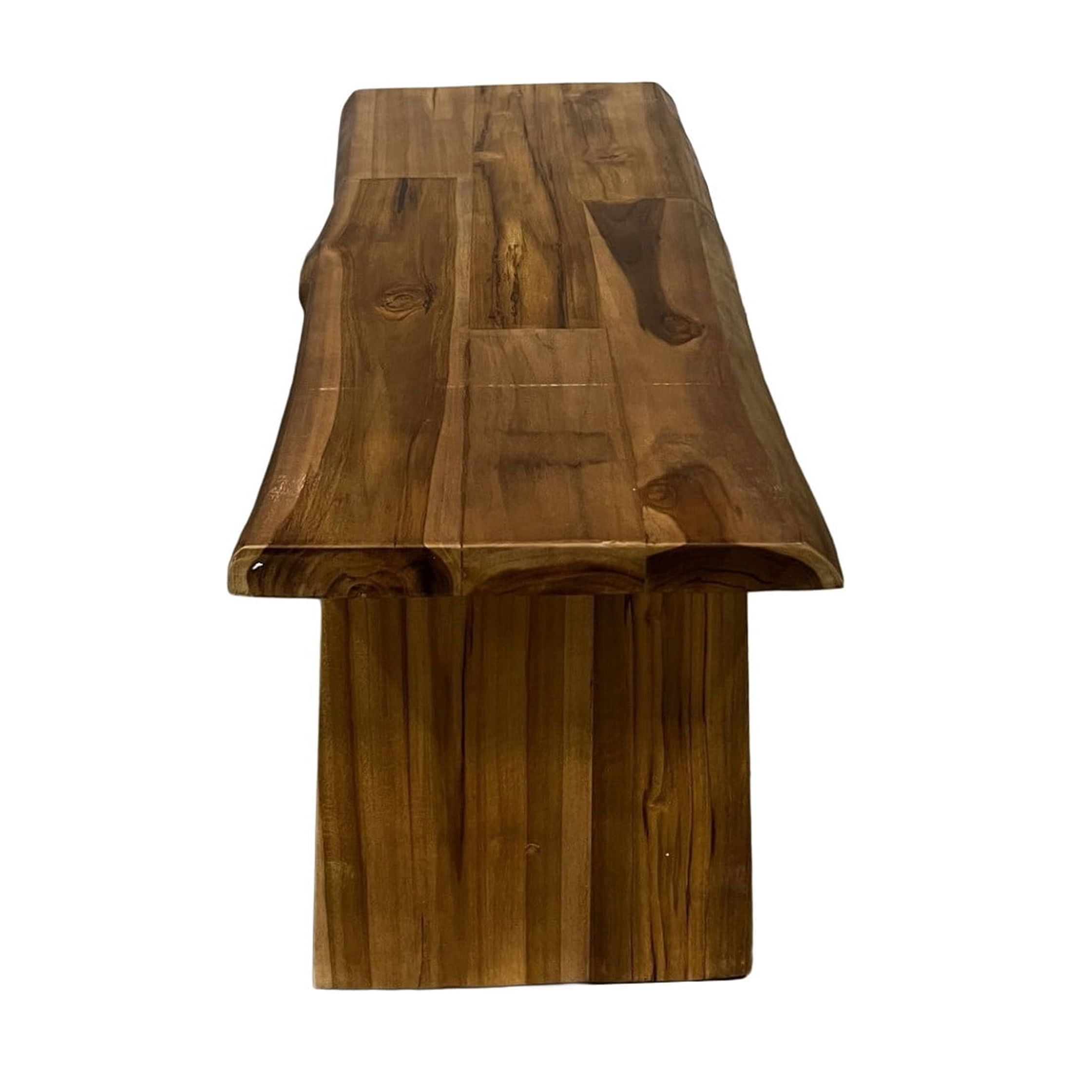 DecMode 35" x 18" Brown Teak Wood Handmade Natural Live Edge Coffee Table with Angled Base, 1-Piece
