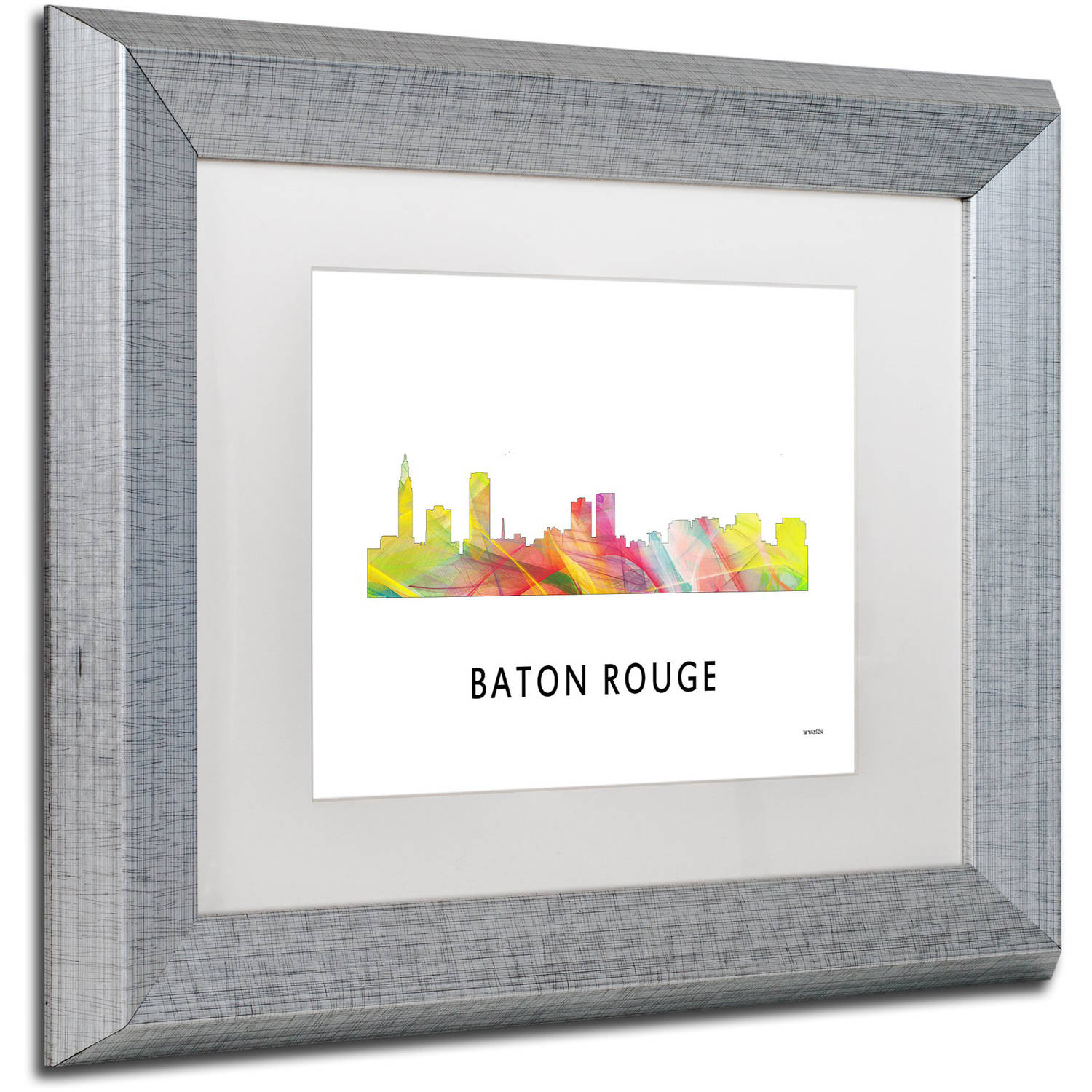 Trademark Fine Art 'Baton Rouge Louisiana Skyline WB-1' Canvas Art by Marlene Watson, White Matte, Silver Frame
