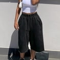 thumbnail image 5 of Resicozy Womens Wide Leg Sweat Bermuda Shorts Drawstring Elastic Waist Hem Casual Lounge Shorts with Pockets Black L, 5 of 7