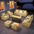 thumbnail image 3 of Vcatnet 10 Pieces Outdoor Patio Conversation Set with 54" Fire Pit Wicker High Back Sectional Sofa Furniture Dark Gray, 3 of 10