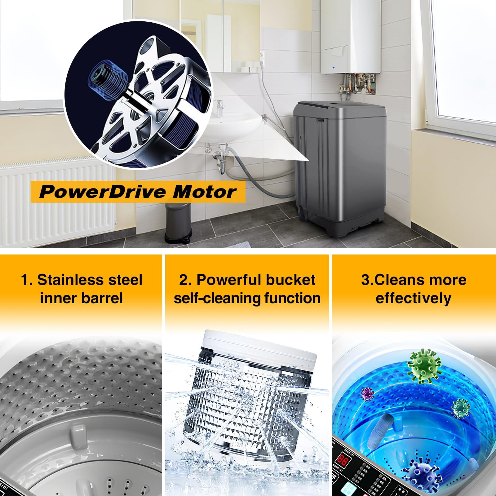Portable Washing Machine 2.0 Cu.Ft. Full-Automatic Compact Washer Machine for Apartment, 10 Wash Program Small Portable Washer for Dorm, Apartment, RV, Home, Silver