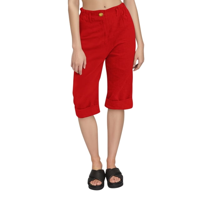 Pantalons Décontractés pour Femmes, Mode Décontractée, Couleur Unie, Longueur 5/8, Mélange de Lin, Pantalons d'Été Rouges S