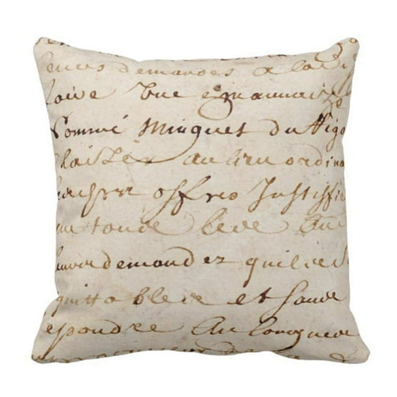 RYLABLUE 1700S Vintage French Script Grunge Parchment Paper Pillowcase Cover 18x18 inch