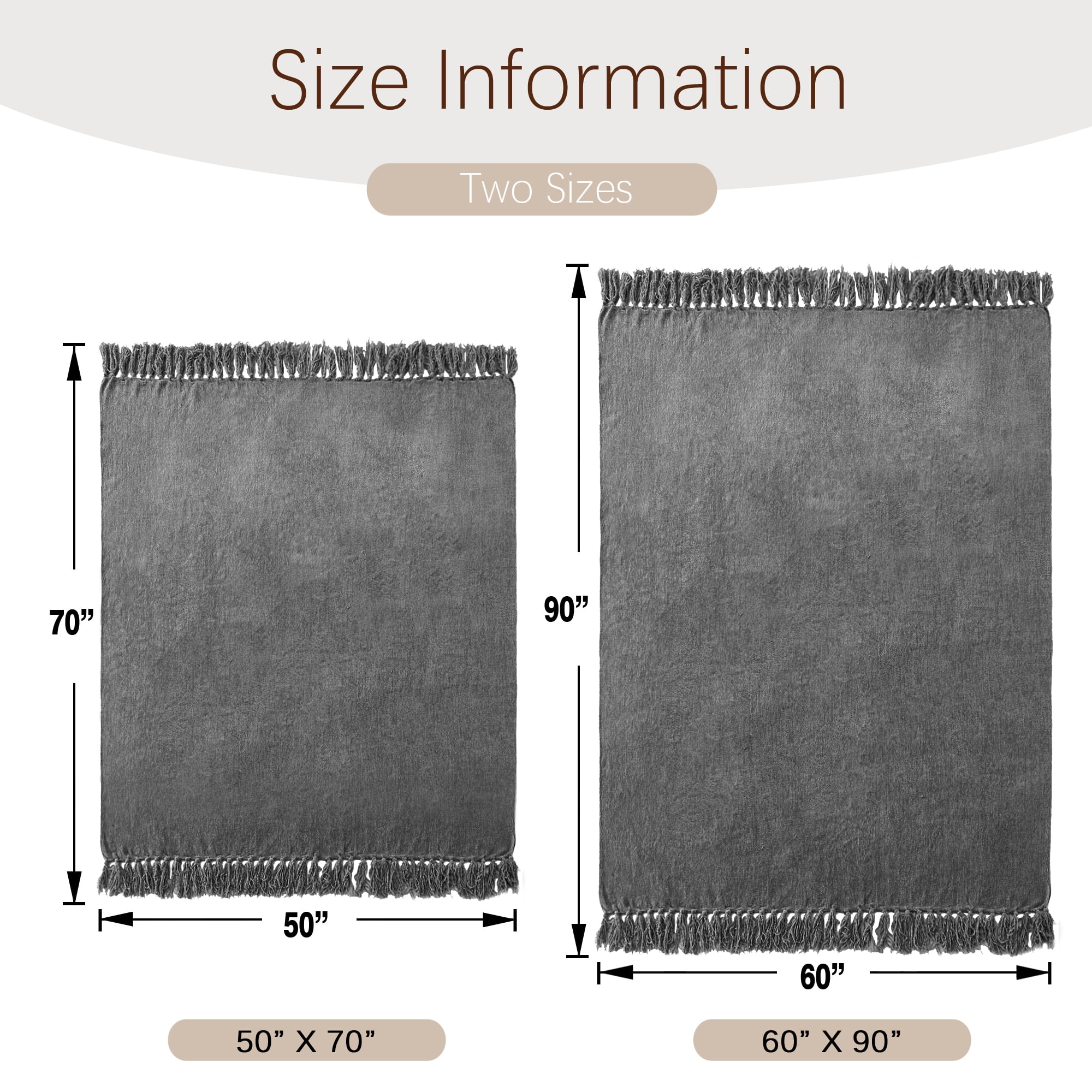 LONG CREATE Chenille Throw Blanket with Fringe Tassel for Couch Sofa Chair Bed, Dark Grey 50" x 70"