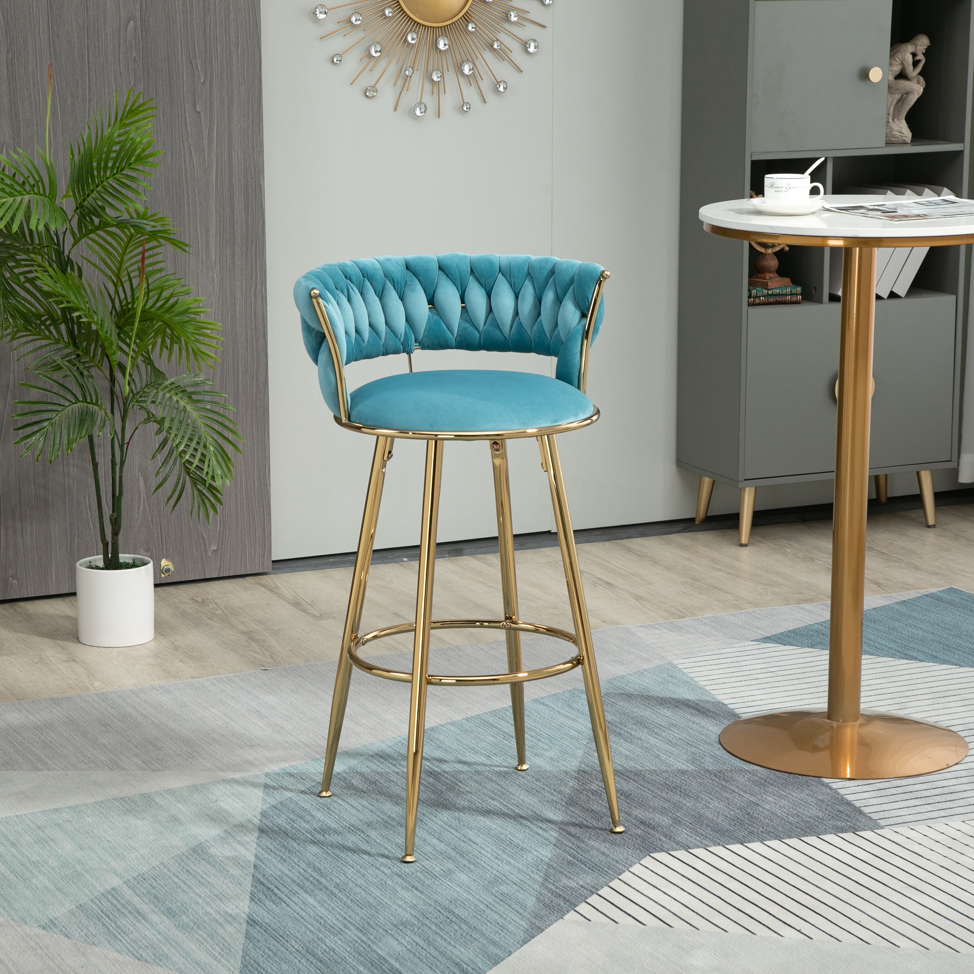 Counter Height Bar Stools with Back and Footrest Blue