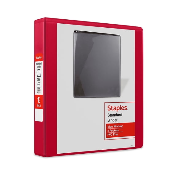 Staples Standard 1.5" 3-Ring View Binder Red (58652) 58684
