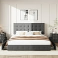 thumbnail image 2 of Amolife King Size Platform Bed Frame with Square-stitched Headboard and 4 Drawers, Dark Gray, 2 of 7