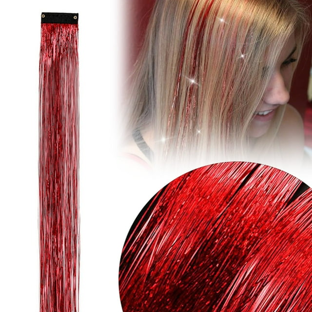 6 Pcs clip BB laser Rouge Vif style A Perruque Brillante laser Pince à Cheveux O, Guirlande de Cheveux Paillettes Colorées Accessoires pour Cheveux 20 Pouces clip dans Extensions de Guirlande de Cheveux Accessoires de Cheveux Féeriques Kit de Fête pour Femmes Filles