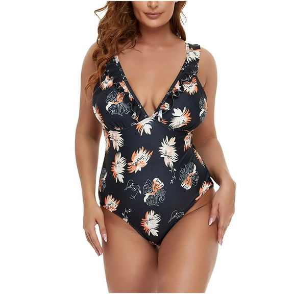 One Piece Swimsuit for Women Plus Size One-Piece Show Printing Wire Free With Pad Flowers Set