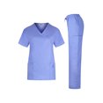 thumbnail image 1 of Minty Mint, Women's, Solid Medical Scrub Set Mock Wrap Top and Cargo Pants, Ceil Blue, 3XL, 1 of 6