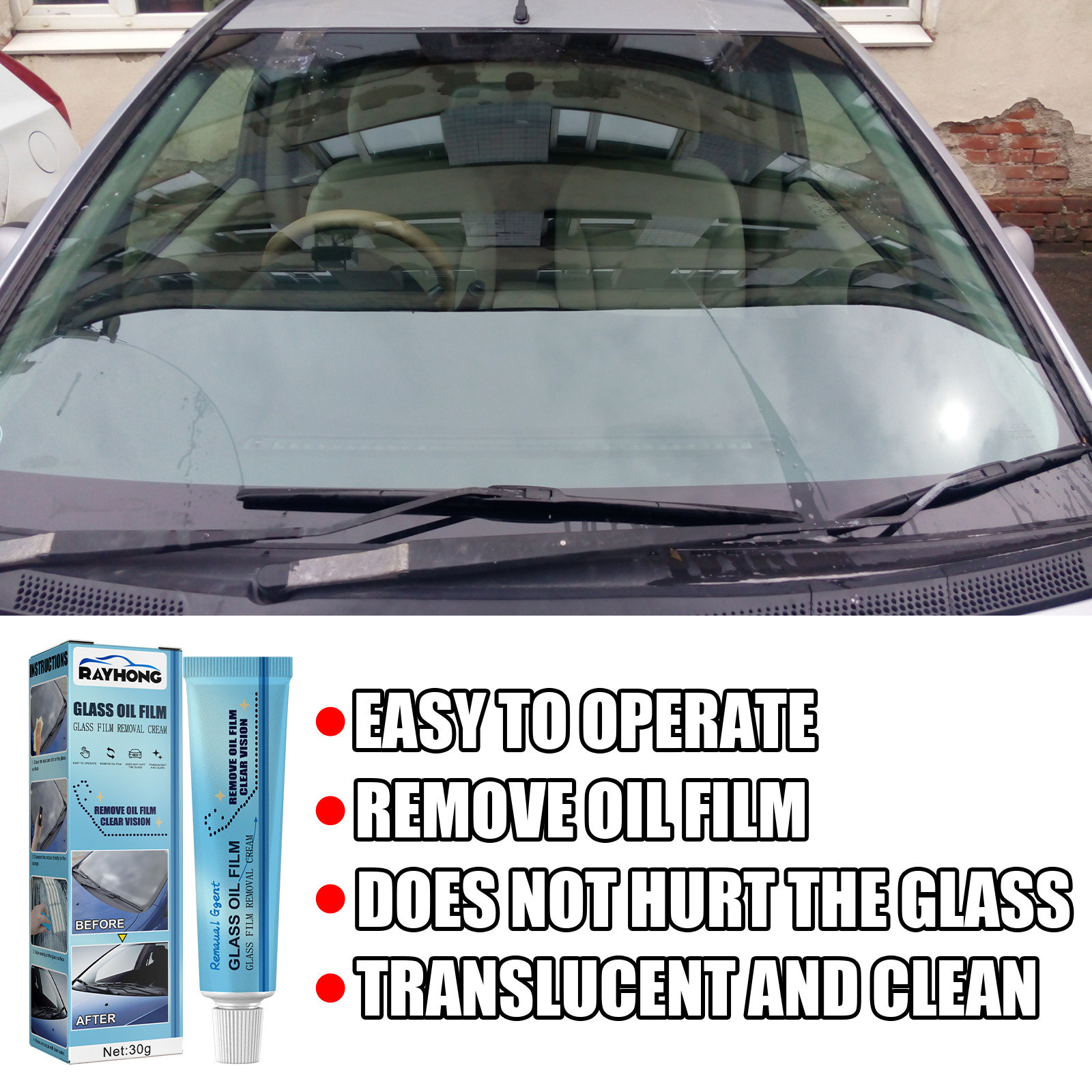Qisiwole Glass Oil Film Cleaner,Glass Oil Film Removing Paste,Glass Stripper Water Spot Remover, Car Windshield Oil Film Cleaner,Windshield Cleaner