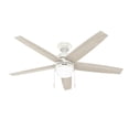 thumbnail image 3 of Hunter 52 inch Indoor Ceiling Fan with LED Light and Pull Chain - White Modern Ceiling Fan, Standard Mount, 5 Blades, For Bedroom, Living Room, or Kitchen - Bardot 52493, Fresh White, 3 of 15