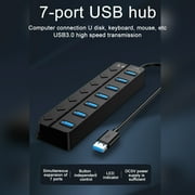 7 Port USB 2.0 Hub Multi - Port USB Splitter with On/Off Individual Switch LED Power Status Display for Laptop