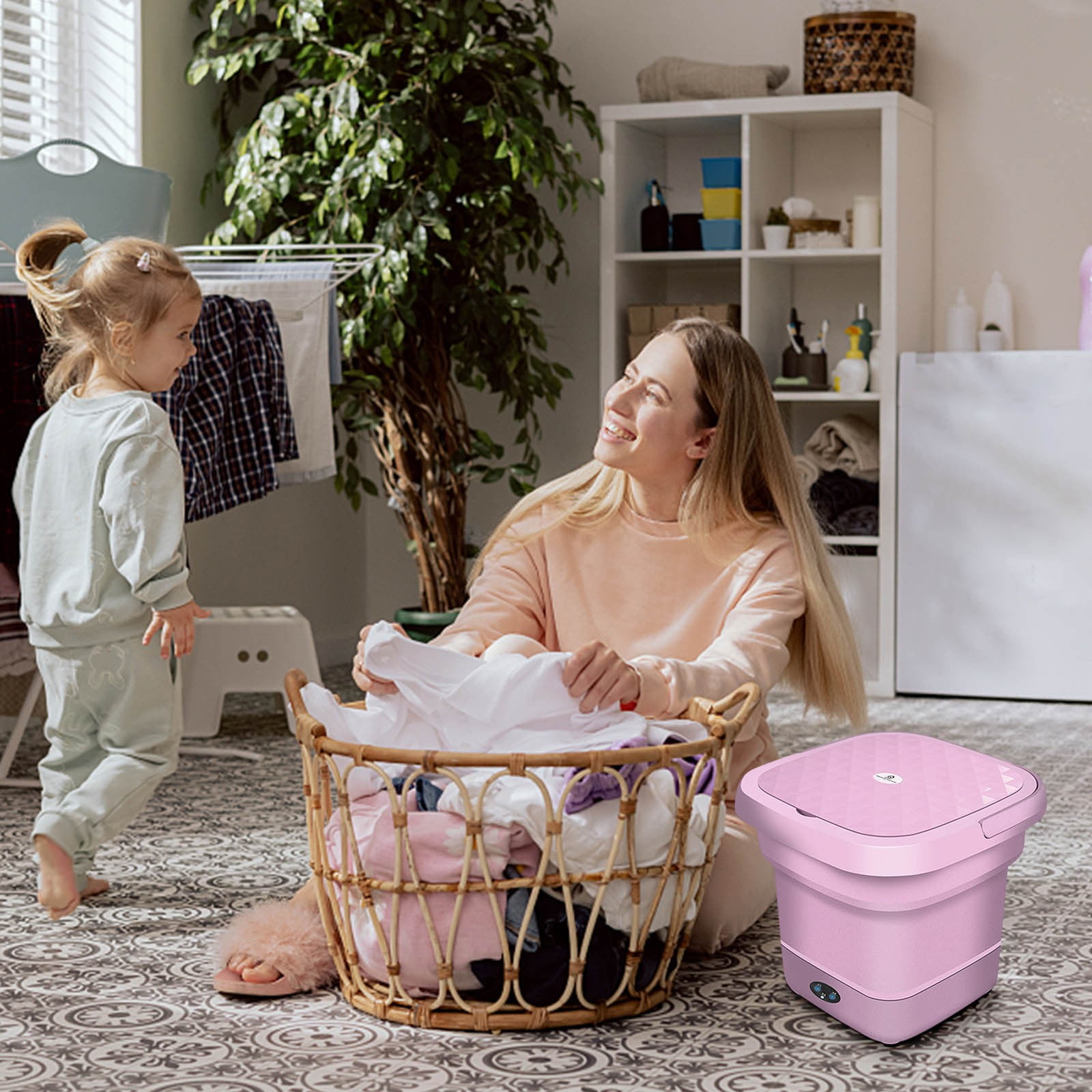 Home Supplies On Sale Surpdew New Folding Washing Mini Washing Machine Cleaning Machine Household Small Folding Washing Machine Pink Free Size