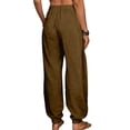 thumbnail image 6 of Women's Jogger Pants Solid Color Pleated Elastic Waist Cotton Linen Jogger Pants with Pockets Cozy Comfy for Daily Commute, 6 of 6