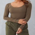 thumbnail image 4 of Femmes Crop Tops Couleur Unie Col Rond Manches Longues T-Shirt, 4 of 6
