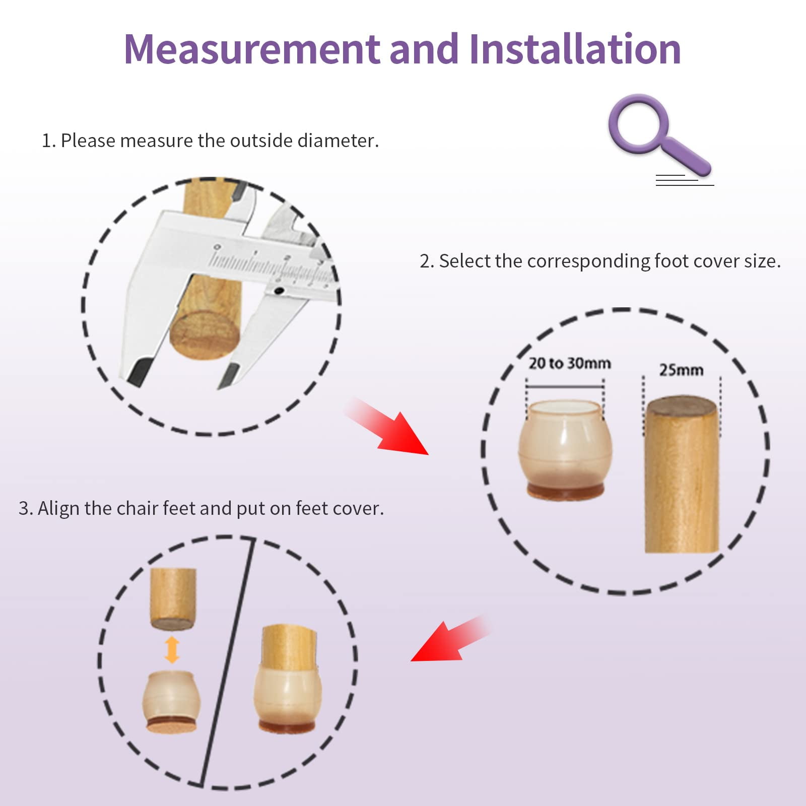 Flyshop 8PCS Round Chair Leg Caps with Felt Pads Durable Chair Leg Floor Protectors for Hardwood Floor Prevent Scratches Reduce Noise, Brown Protective Caps, 33 to 44 mm